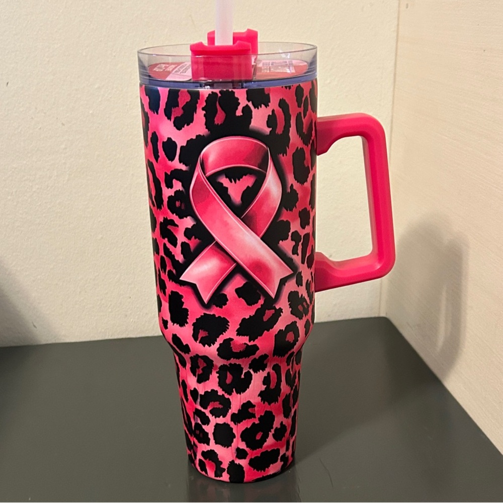 Pink Leopard Print Tumbler with Ribbon